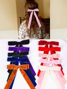 10 件装简单百搭天鹅绒丝带扎发双层蝴蝶结发夹适合女孩带丝带鳄鱼发夹发饰适合日常节日礼物 - 彩色 - 查看 2