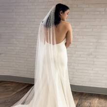 1 件新娘仿珍珠头纱复古拖尾头纱串珠婚礼摄影配饰 - 米色 - 查看 3