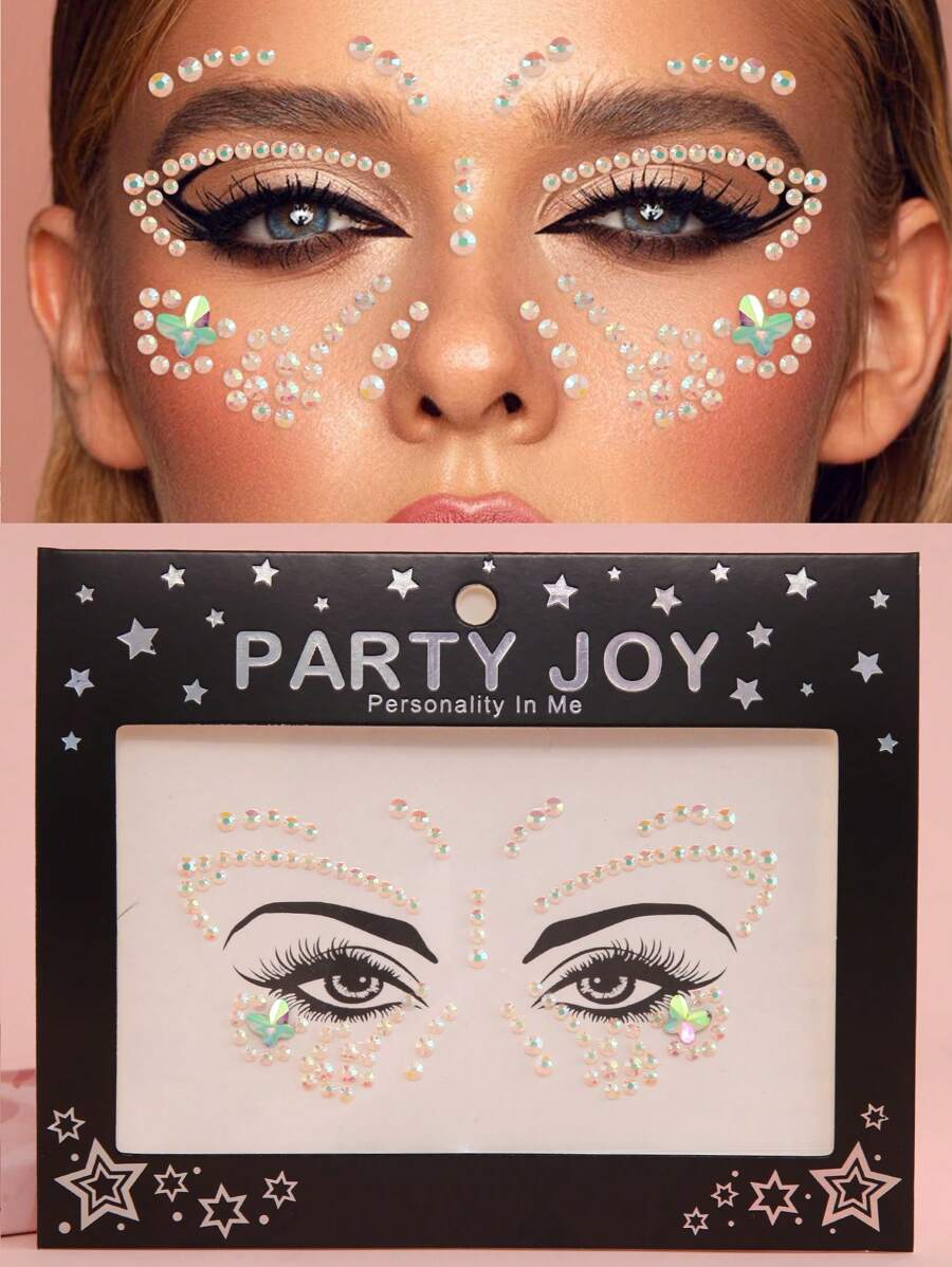 Party Joy 1個眼、臉部蝴蝶面具貼紙,用於節日派對,性感鑽石膠貼紙,樹脂寶石貼紙,暫時紋身胸貼,適用於裝飾化妝舞蹈 - 彩色 - 查看 1