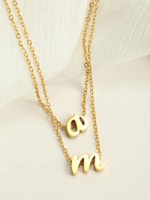 2 件女士时尚简约首字母 AM 名字吊坠项链，可作为家人和朋友的节日礼物生日礼物 - 金黃色 - 查看 12