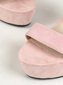 粉色粗跟麂皮高平台女式涼鞋,腳踝帶 - 粉色 - 查看 6