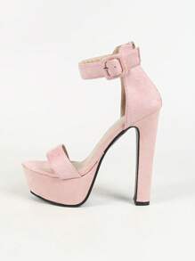 粉色粗跟麂皮高平台女式涼鞋,腳踝帶 - 粉色 - 查看 7