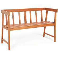 2 Seater Garden Bench, Bench With Backrest, Armrest, Wooden Balcony Bench, Wooden Bench For Garden & Balcony & Terrace (110 * 46 * 72cm (L * W * H)) - Camel - View 1