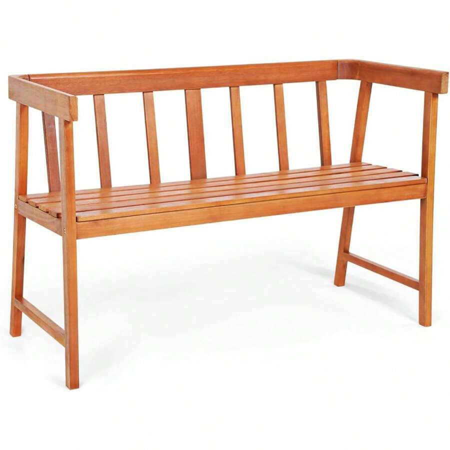 2 Seater Garden Bench, Bench With Backrest, Armrest, Wooden Balcony Bench, Wooden Bench For Garden & Balcony & Terrace (110 * 46 * 72cm (L * W * H)) - Camel - View 1