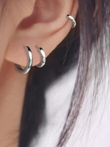 1雙時尚925純銀小箍釘狀首飾平滑耳朵骨扣飾帶經典適合女士女孩首飾類禮物