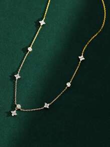 LEKANI 1 件 S925 纯银项链，时尚设计精致花卉/三叶草吊坠简约精致女士锁骨链首饰 - 金色 - 查看 1