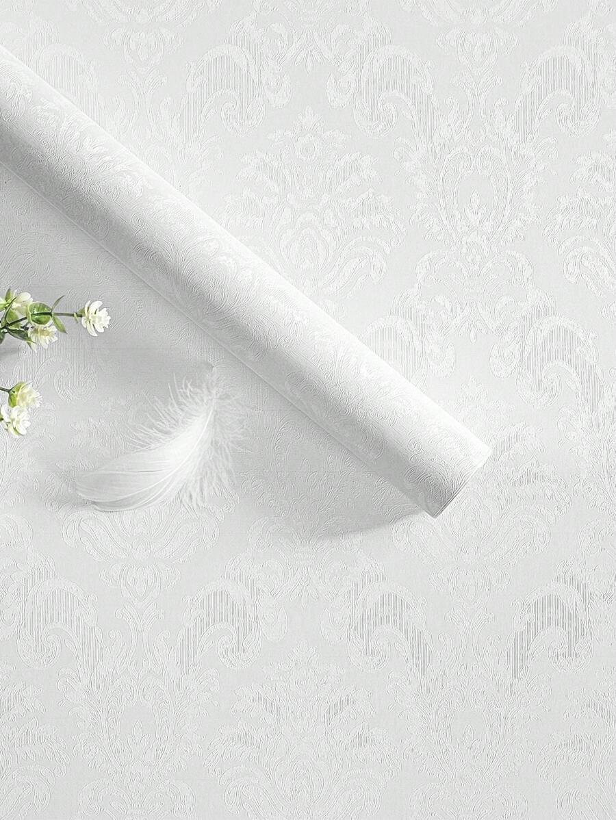 1 件复古风格白色哑光纹理自粘壁纸，带欧式图案，用于橱柜、书桌、椅子和背景墙的家居装饰，翻新贴纸撕掉墙板、墙纸、壁纸、春季装饰物品让您的家焕然一新，节日装饰贴纸礼物生日毕业 - 白色 - 查看 1