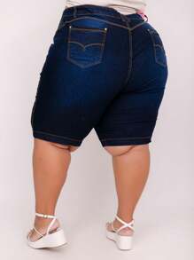 Plus Size Denim Shorts - Blue - View 2