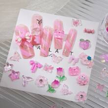 1bottle Randomly Mixed Japanese Style Diy Nail Art Decorations Including Cartoon Flowers, Frames, And Stars Nail Charms Nail Gems Nail Supplies - Multicolor - View 1