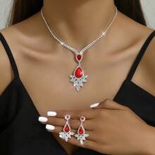 1 Pair Of Earrings + 1 Necklace Elegant Jewelry Set Silver Plated Inlaid Rhinestone Blue Or Red Make Your Call Match Daily Outfits Party Accessories - Royal Blue - View 3
