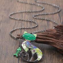 復古可愛貓咪搪瓷長項鍊,適用於女性節日飾品