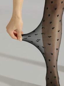 1pc Ladies' Jacquard Heart Patterned Fashion Pantyhose - Black - View 3