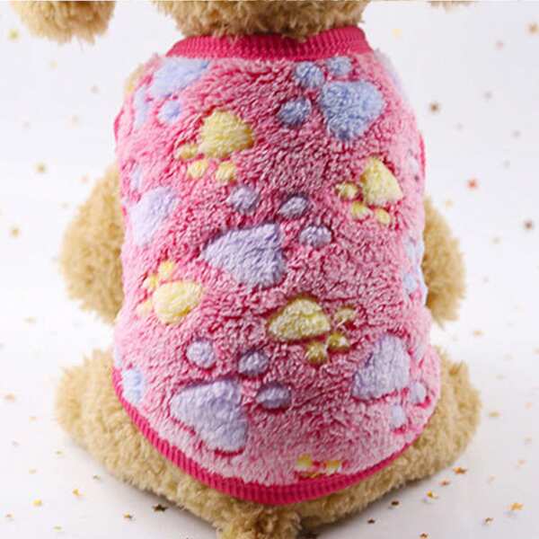 1pc سترة الصوف المرجاني للحيوانات الأليفة مع تصميم طباعة مخالب، دافئة ومناسبة للكلاب الصغيرة والكلاب