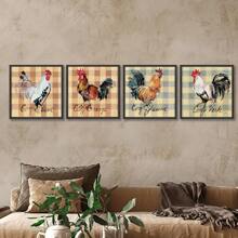 4 件/套無框裝飾畫、公雞肖像、客廳走廊過道牆壁裝飾 - 彩色 - 查看 7