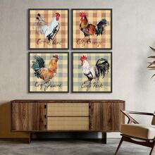 4 件/套無框裝飾畫、公雞肖像、客廳走廊過道牆壁裝飾 - 彩色 - 查看 2
