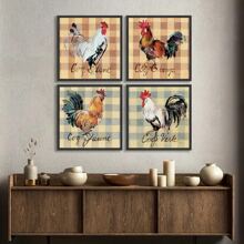 4 件/套無框裝飾畫、公雞肖像、客廳走廊過道牆壁裝飾 - 彩色 - 查看 1