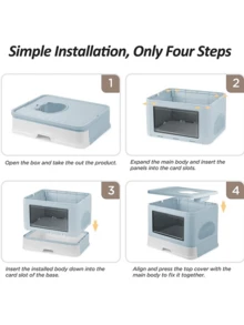 1個塑膠抽屜式可折疊全封閉貓砂盒,適合大、中、小型貓 - 綠色 - 查看 5