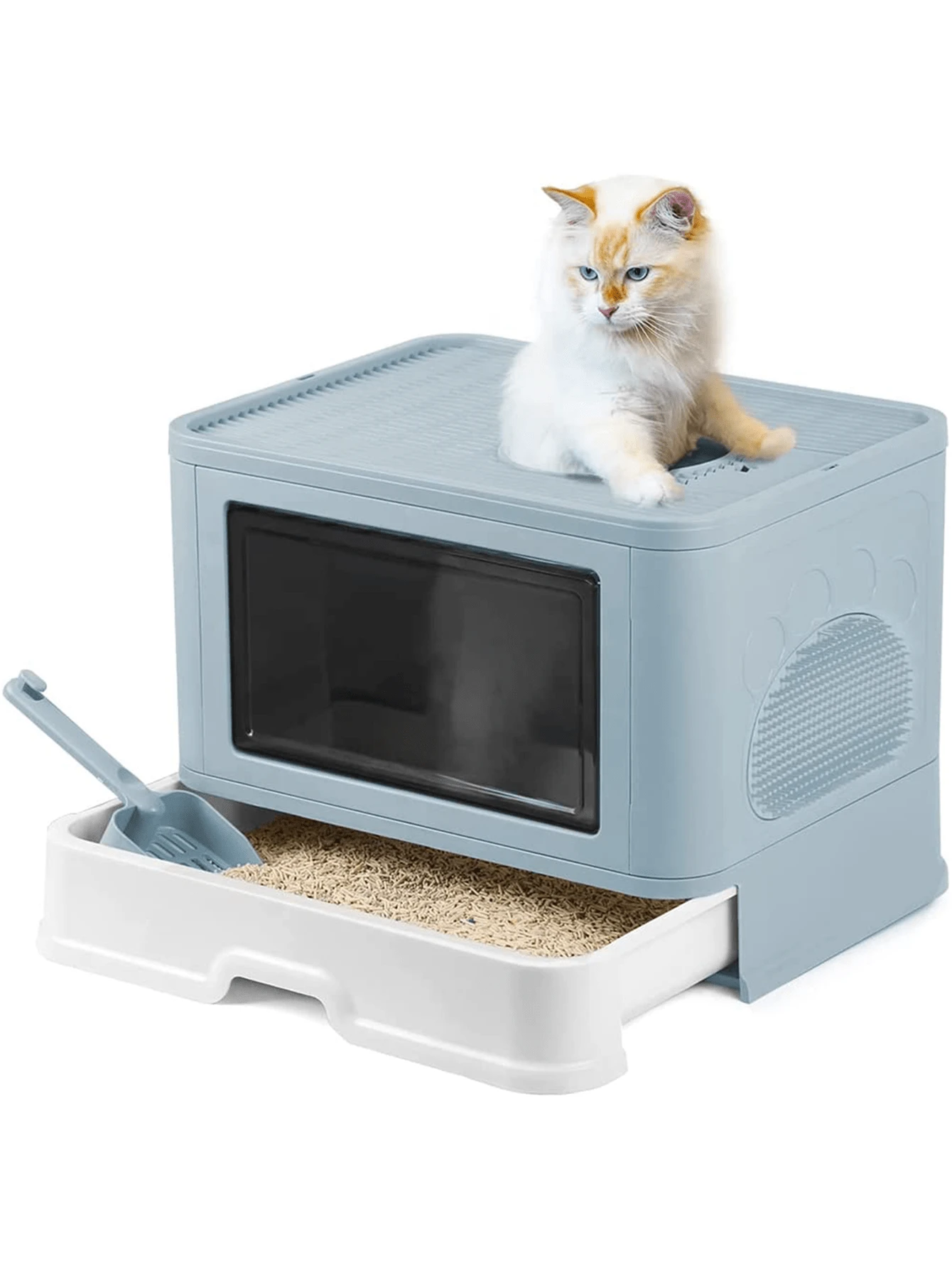 1個塑膠抽屜式可折疊全封閉貓砂盒,適合大、中、小型貓 - 綠色 - 查看 1