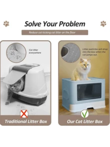 1個塑膠抽屜式可折疊全封閉貓砂盒,適合大、中、小型貓 - 綠色 - 查看 4