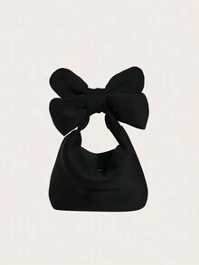 1pc Women's Bow Black Large-Capacity Handbag Can Store Change, Mobile Phone Bag, Gentle, Cute And Sweet Style Bow Handbag Wrist Bag Suitable For Daily Storage And Travel Use - Black - View 5