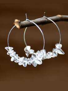 1 对手工制作的不对称天然石欧美风格个性化海滩耳环，带串珠吊坠和大圈 - 圓形 - 查看 20