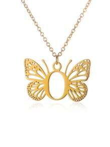 1入單一金色不銹鋼字母a-z首飾蝴蝶墜項鍊,適合女性,節日禮物 - 金色 - 查看 27