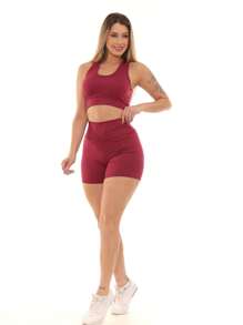 Women Sports Sets - 酒紅色 - 查看 5