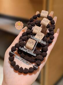5 Children's Brown Bunny High Elastic Hair Ties - Brown - View 2
