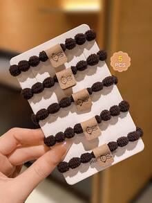 5 Children's Brown Bunny High Elastic Hair Ties - Brown - View 6