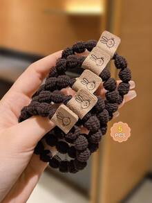 5 Children's Brown Bunny High Elastic Hair Ties - Brown - View 4
