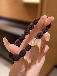 5 Children's Brown Bunny High Elastic Hair Ties - Brown - View 7