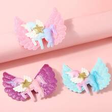 1 件裝彩色可愛獨角獸髮飾天使翅膀女孩髮夾 - 紫色 - 查看 1