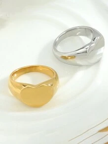 1pc Fashionable Simple Solid Small Heart Shaped 14k Gold Plated Titanium Steel Ring, Unisex, Perfect For Valentine's Day, Mother's Day, Father's Day, Brings Romantic Atmosphere,Mom,Mother,Mother's Day,Gift