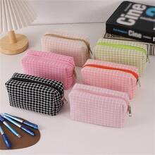 1pc 玫红色新款时尚小香风编织化妆包、洗漱包、笔袋、化妆品收纳包、化妆刷包、口红包、铅笔袋、笔袋、快乐多巴胺可爱女生大容量文具包高颜值、女生和女士的礼物 - 玫紅色 - 查看 4