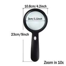 1pc Handheld Magnifier With 12 Leds For Reading, 10x Magnification With High Clarity, Perfect For Seniors, Students And Reading Enthusiasts - Black - View 8