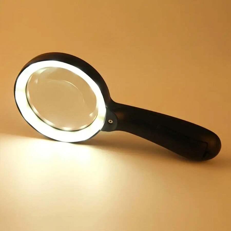 1pc Handheld Magnifier With 12 Leds For Reading, 10x Magnification With High Clarity, Perfect For Seniors, Students And Reading Enthusiasts - Black - View 1