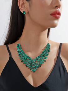 3入組金屬鏈空心扇形項鍊,鑲嵌鑽石,時尚優雅的女性風格 - 扇形吊墜項鍊 - 查看 3