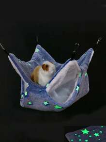 夜間發光保暖雙層四季寵物吊床鸚鵡天竺鼠鳥巢倉鼠窩天竺鼠睡窩蜜袋鼴鼠掛睡袋 - 藍色 - 查看 1