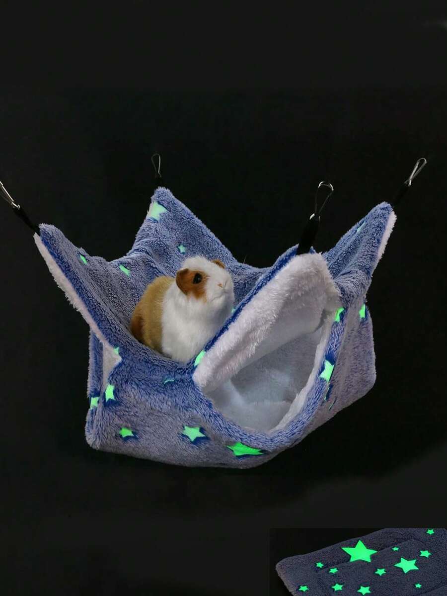 夜間發光保暖雙層四季寵物吊床鸚鵡天竺鼠鳥巢倉鼠窩天竺鼠睡窩蜜袋鼴鼠掛睡袋 - 藍色 - 查看 1