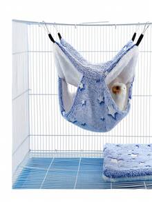 夜間發光保暖雙層四季寵物吊床鸚鵡天竺鼠鳥巢倉鼠窩天竺鼠睡窩蜜袋鼴鼠掛睡袋 - 藍色 - 查看 7