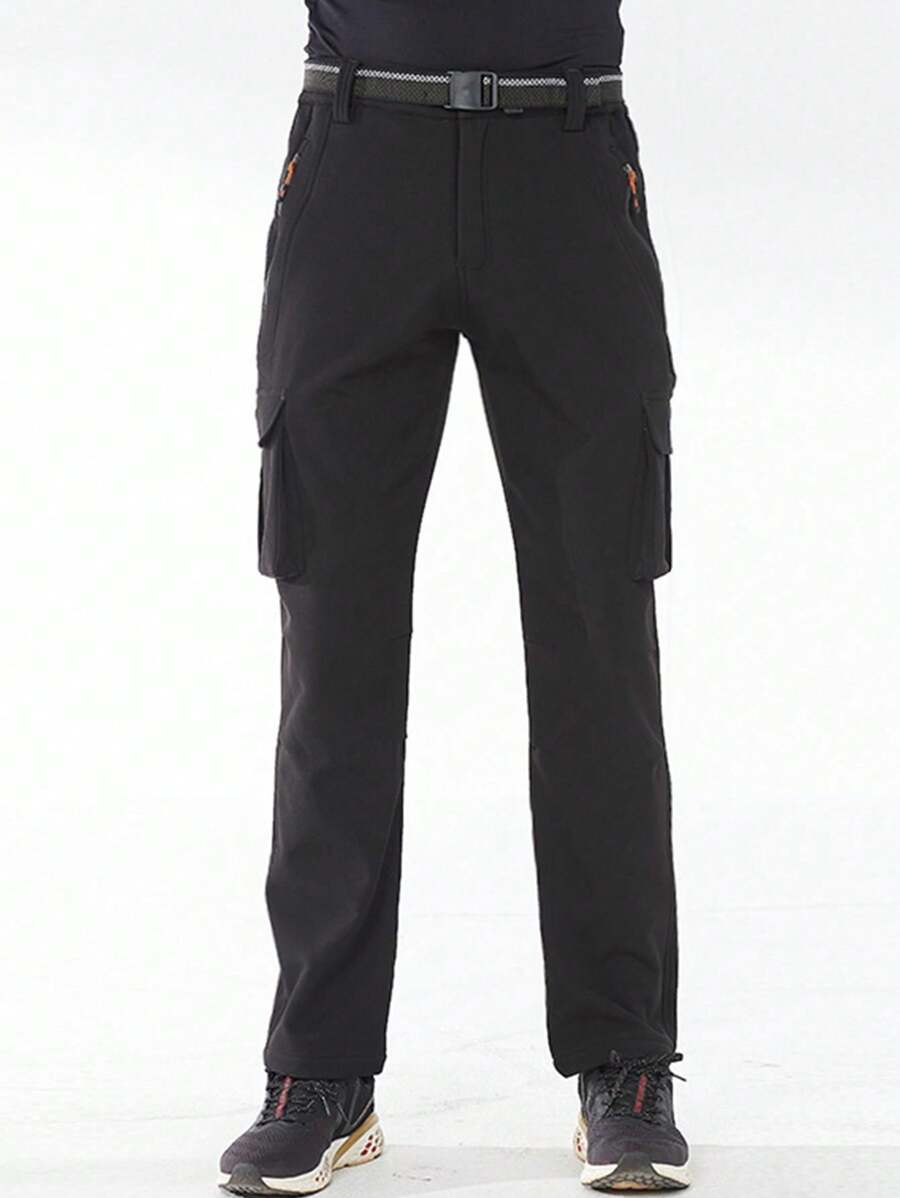 Men's Elastic Tactical Cargo Pants - Black - View 1