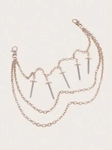 1pc Women's Silver Multi Layered Metal Chain Sword Pendant Alloy Pants Chain, Fashionable, Skirts, Suitable For Daily Wear Street Halloween Summer, School Fall, Autumn, Halloweenshorts - Silver - View 5