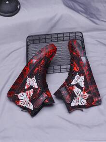 女士定制手繪塗鴉印花彩墨視覺蝴蝶設計高筒平底帆布鞋,男女皆宜的理想禮物,適用於春夏秋季。注：每雙鞋子都有獨特的圖案 - 黑色 - 查看 6