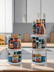 1 Piece 3 Tier Rotating Spice Rack Organizer Rack For Kitchen - White - View 7
