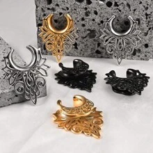 2 Piezas Túneles Para Orejas Con Tapón De Acero Inoxidable Y Diseño De Agujero, Calibradores De Silla Estiradora Para Expansor De Lóbulo De Oreja, Joyería Del Cuerpo De La Perforación - Hueco - Ver 1