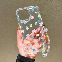 1pc Cute Colorful Floral Airbag + Floral Lanyard Shockproof Phone Case Compatible With Apple 11/12/13/14/15/16/13 Pro Max/14 Plus/15 Pro Max/XS/XR/17 Pro Max - Multicolor - View 4