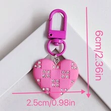 1pc Heart-Shaped Resin Decoration Diamante Detail Spring Clasp Cute And Practical Coin Purse For Ladies, Suitable For Using On Date, As A Gift Key Chain Charms - Black - View 3