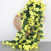 1入組模擬黃紫色藤蔓掛籃模擬紫羅蘭牆掛婚禮家居裝飾人工花卉模擬花藤庭院裝飾外窗裝飾布置