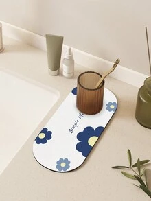 Polyester Technology Velvet Material Water Tap Mat - Simple & Nordic Style, Water Absorbent, Easy To Clean, Anti-Skid Rubber Bottom, Suitable For Kitchen/Bathroom, Cup Coaster, 1pc - Blue and White - View 7