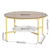 Round Coffee Table 2-Tier Coffee Accent Table W/ Tempered Glass Top Sintered Stone End Table Metal Frame Center Table For Bedroom, Offices Display - Gold - View 4